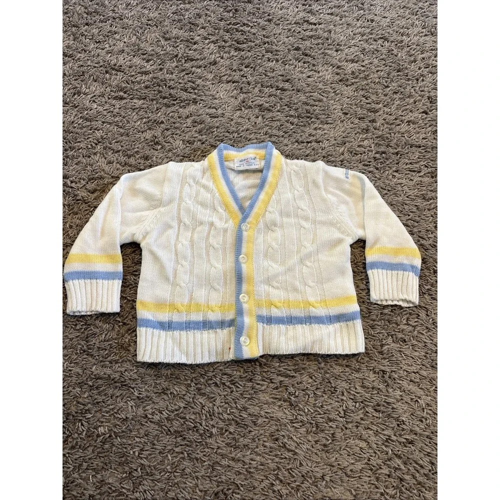 Vintage Absorba Sweater Youth 18 Months Cable Knit V‎ Neck Button Up 80s Retro